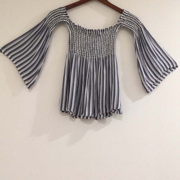 Blue Life Blue/White Straps Bell Sleeves Top - Picture 2 of 11